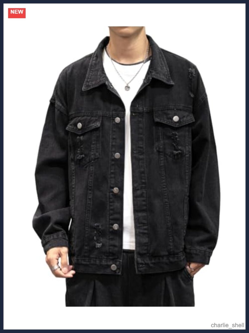 Men's Distressed Denim Jacket Casual Vintage Rugged Trucker Coat